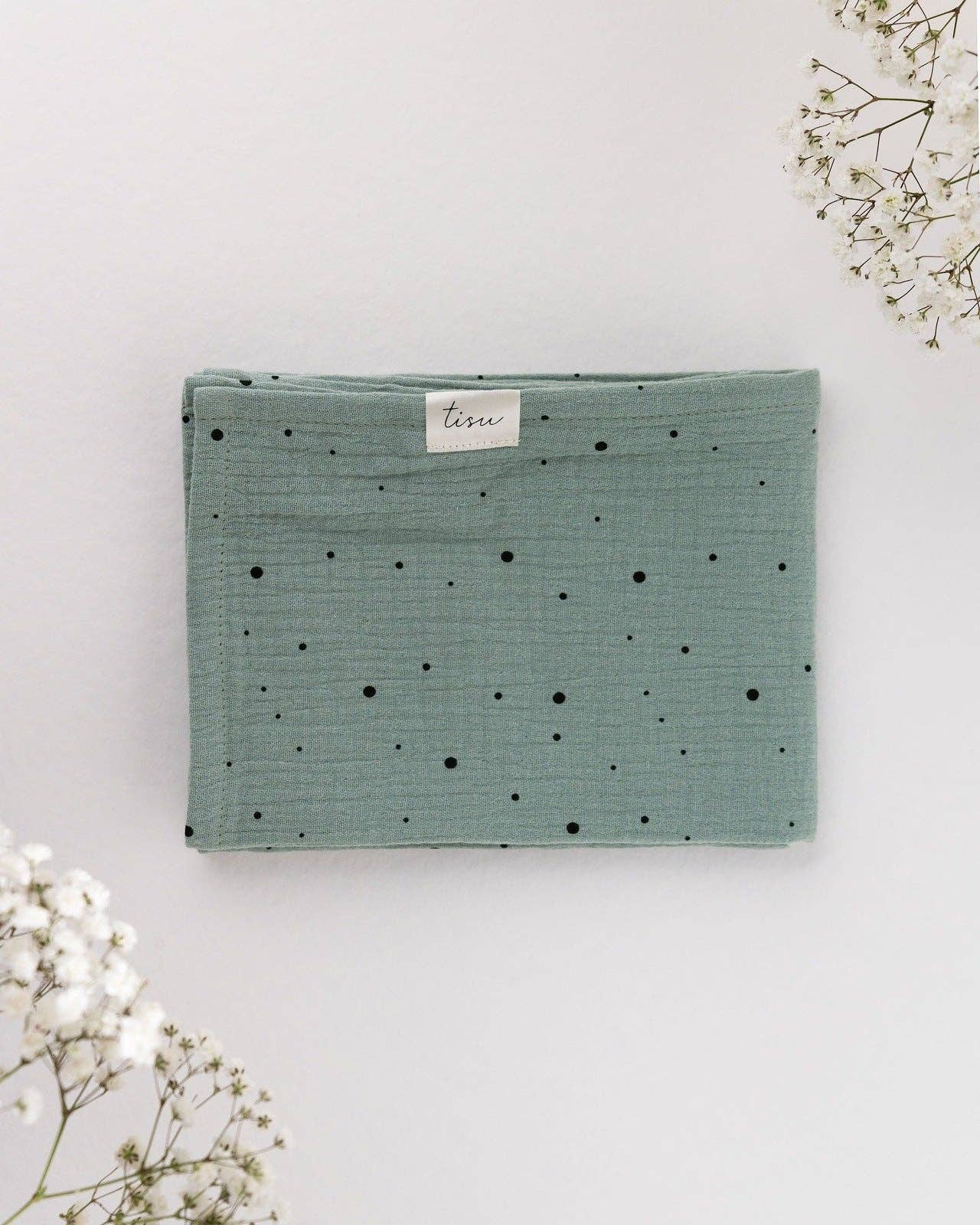 Conjunto de 2 fraldinhas de musselina Verde Sage + Ponto Creme