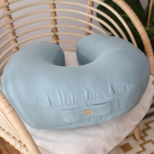Almofada de amamentação bebé e mamã em linho azul