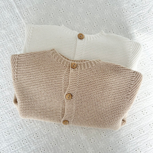 Casaco em malha para bebé recém-nascido, bege ou branco pérola