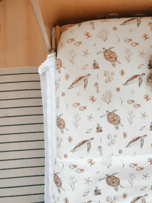 Conjunto de lençóis de bebé para berço em algodão motivo oceano