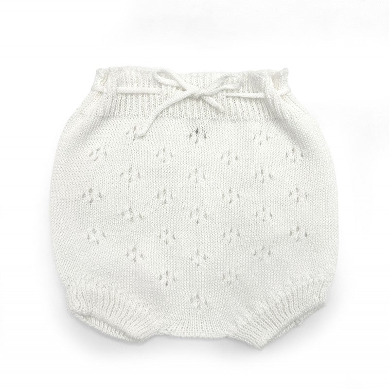 Bloomer em tricot milky white do conjunto para bebé recém-nascido