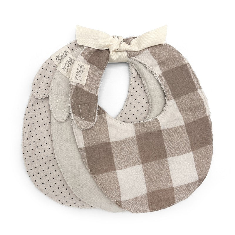 Conjunto de 3 Babetes de Algodão Orgânico Vichy Caramel