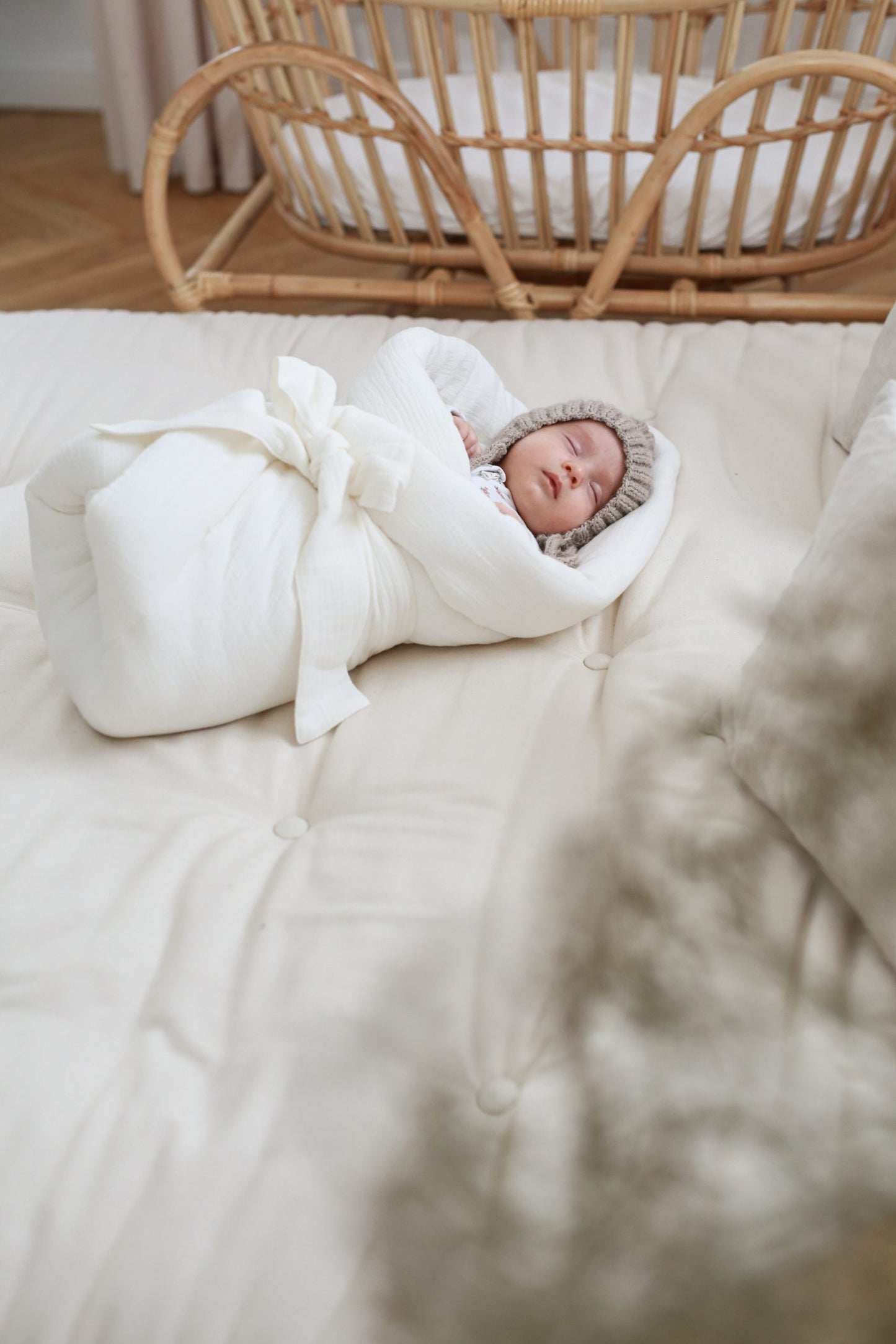 Milky white muslin baby wrap
