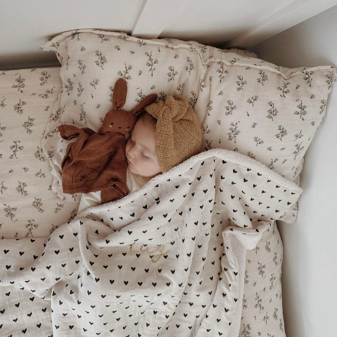 Beige Hearts Blanket