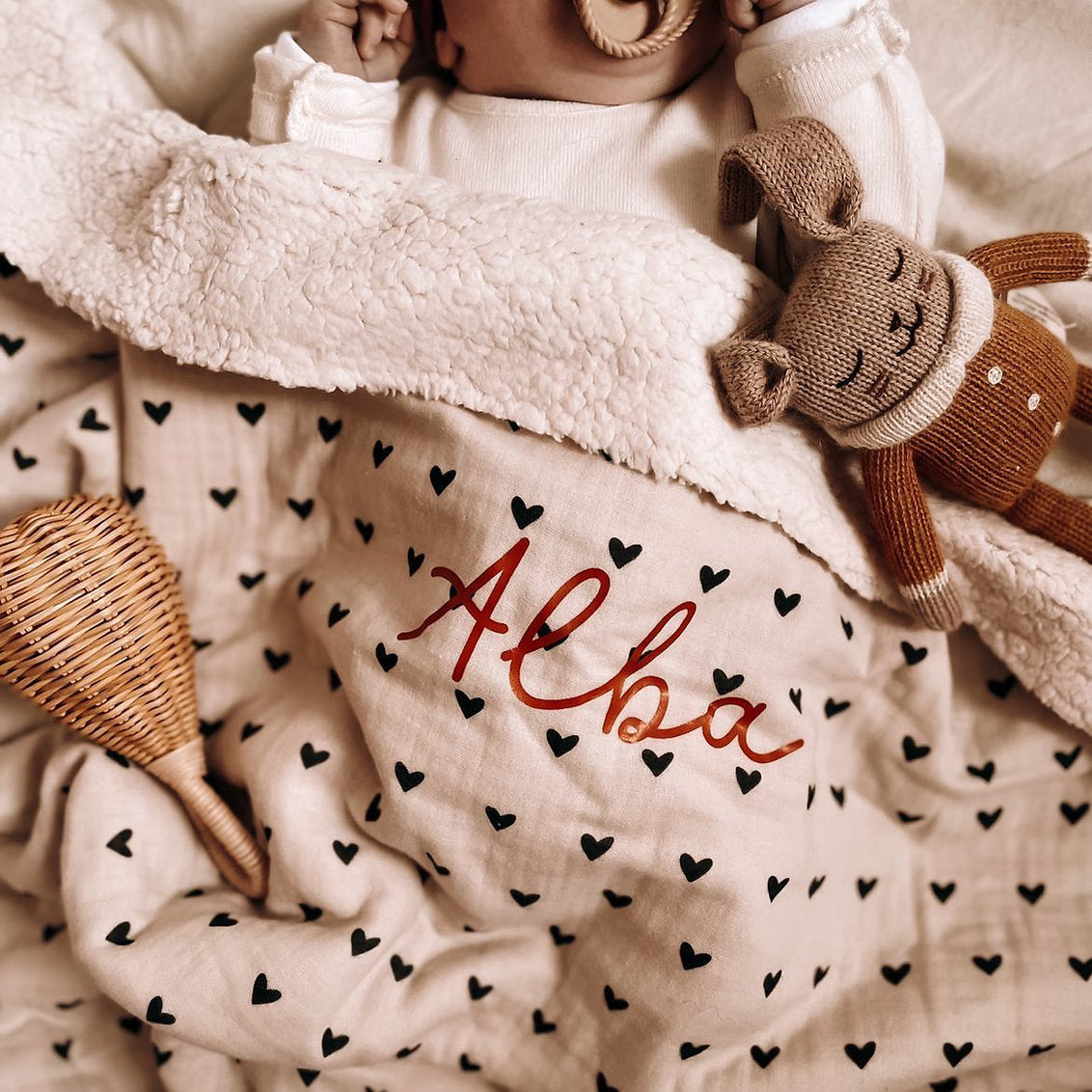 Beige Hearts Blanket