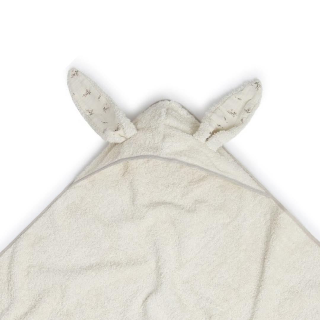 Toalha de banho para bebé com capuz, com toque suave, ideal para envolver o bebé após o banho, com orelhas de coelhinho com detalhe floral.