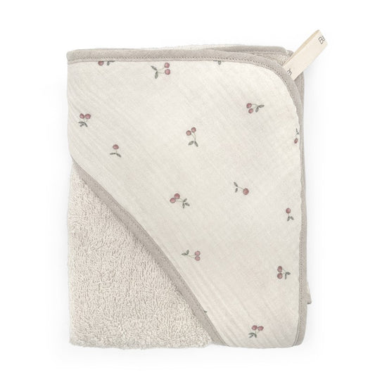 Toalha de banho para bebé em algodão com capuz, suave e absorvente com padrão cherries