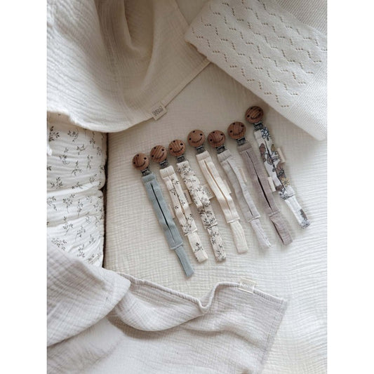 Prende-chucha mola de madeira e musselina Babyshower Mint Breeze