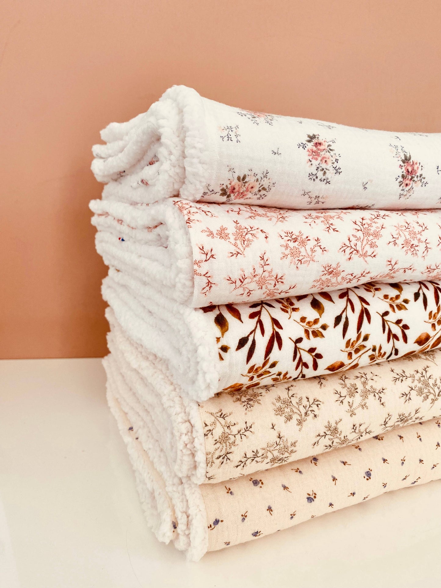 Ecru Blanket Printed with Small Blue Flowers Heidi