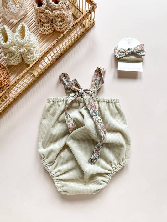 Baby Girl Romper Corduroy Cream and floral blush (-50%)