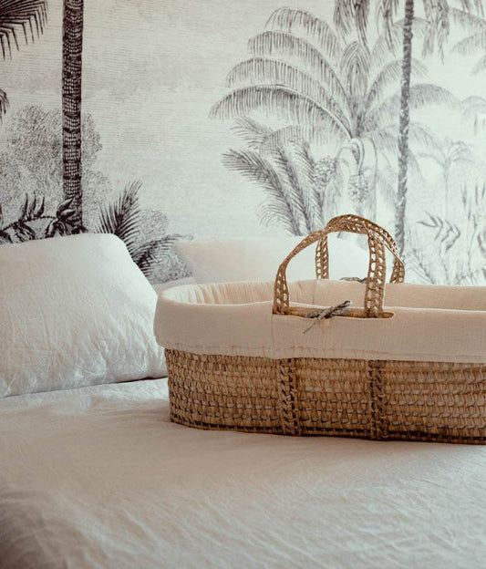 alcofa bebé cesta moisés creme e verde seco