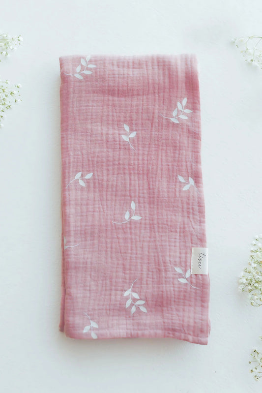 Swaddle de musselina de algodão TISU Blush Leaves - Conforto e Suavidade para o Bebé