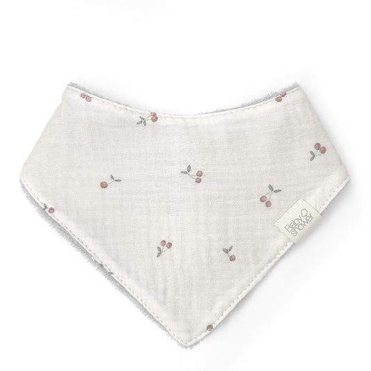 Babete bandana para bebé em algodão e bambu absorvente com padrão cherries