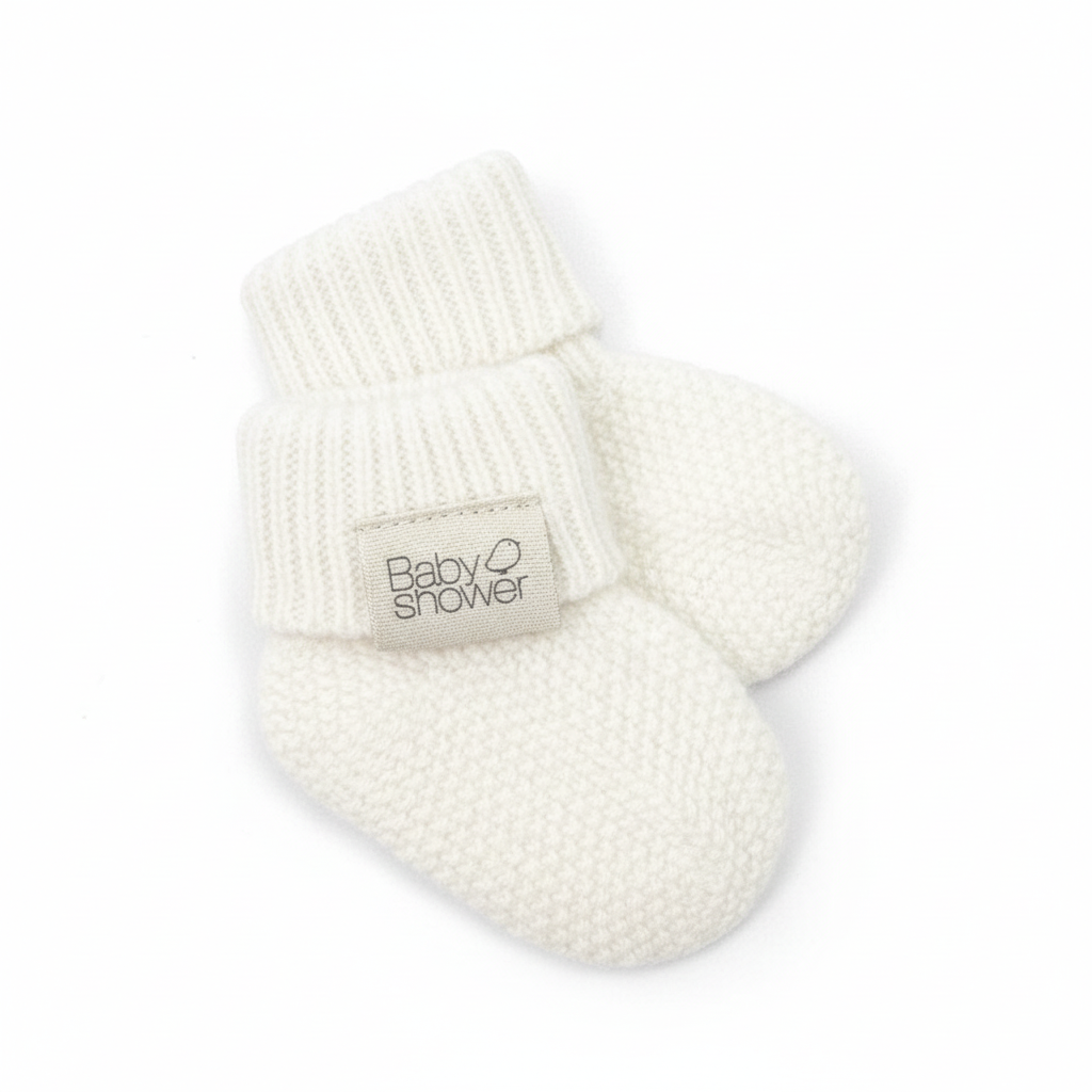 Botinhas para recém-nascido em lã e cashmere cor ivory, suaves e quentinhas