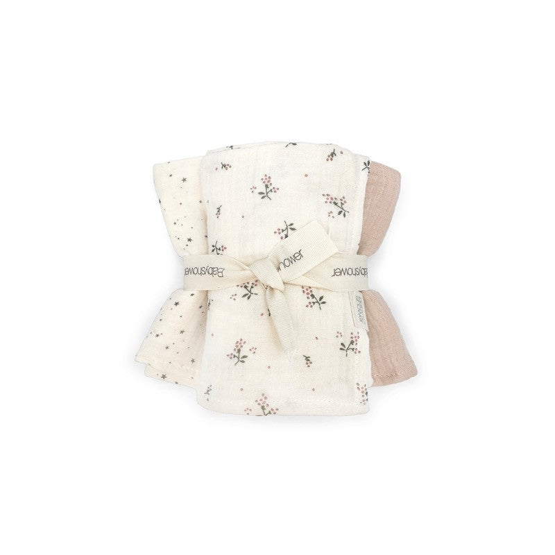 Conjunto de 3 fraldas de musselina para bebé com padrão roseberry