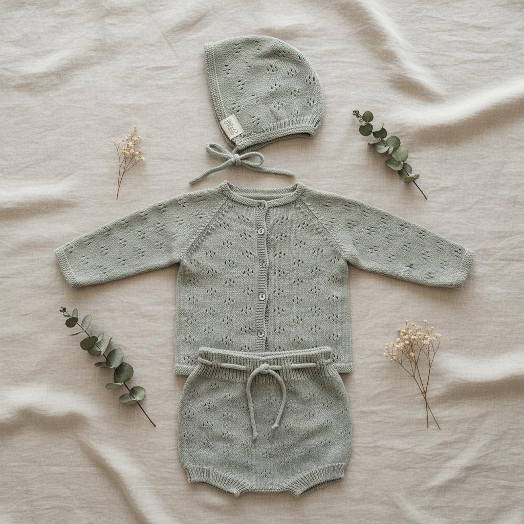 Conjunto completo bebé para maternidade em algodão orgânico
