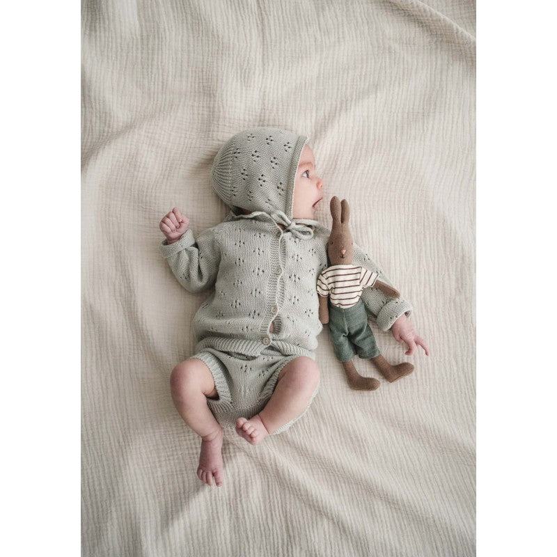 Conjunto para recém-nascido em tricot 3 peças em algodão orgânico GOTS cor Arctic 