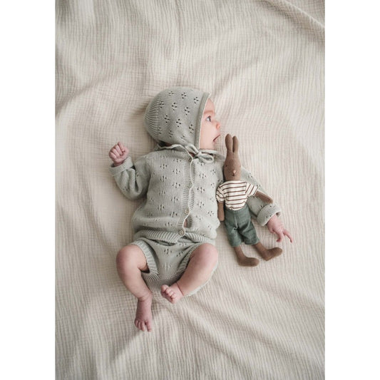 Conjunto para recém-nascido em tricot 3 peças em algodão orgânico GOTS cor Arctic 