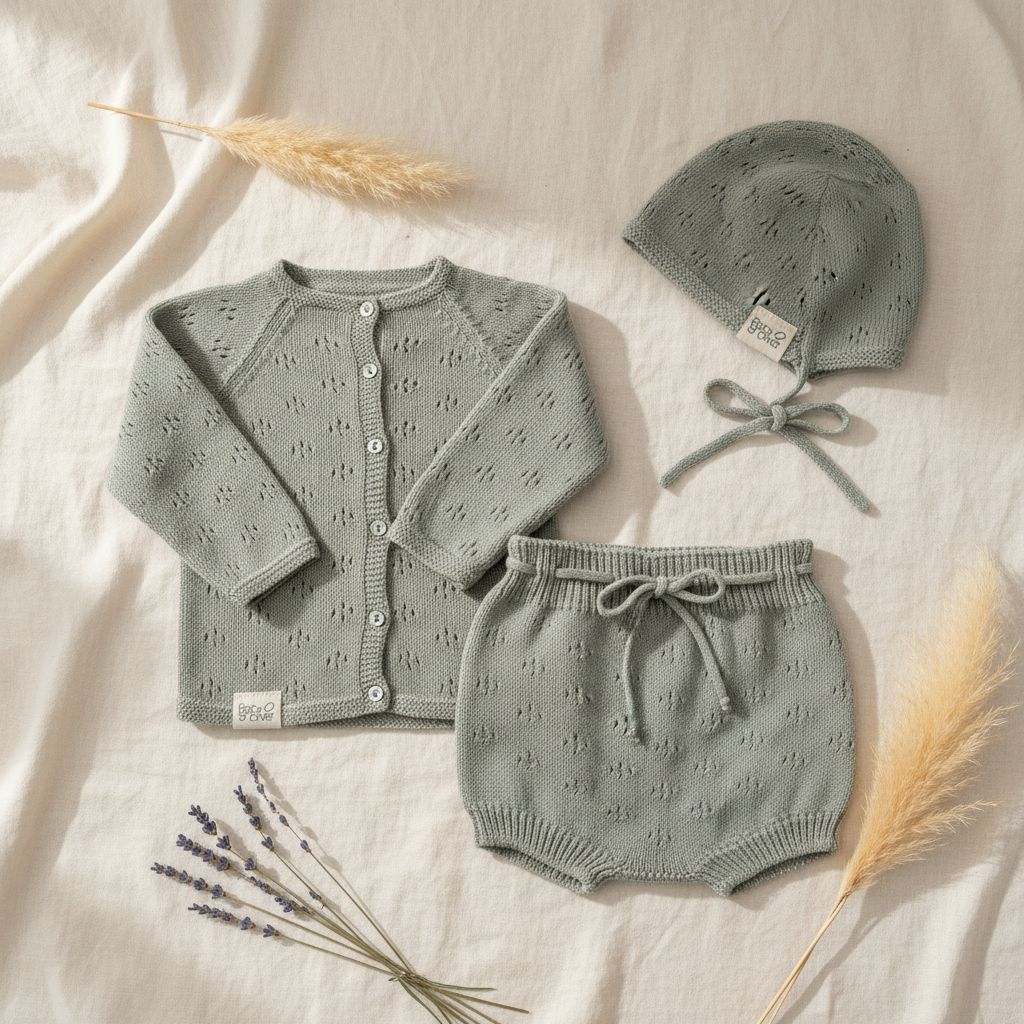 Primeira roupa do bebé com 3 peças ideal para recém-nascido em tricot