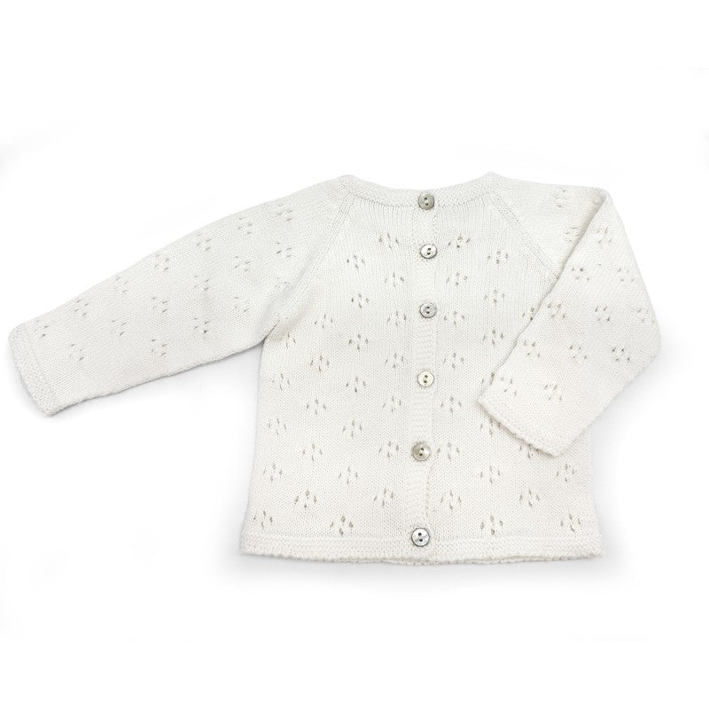 Casaco em tricot milky white do conjunto recém-nascido capri