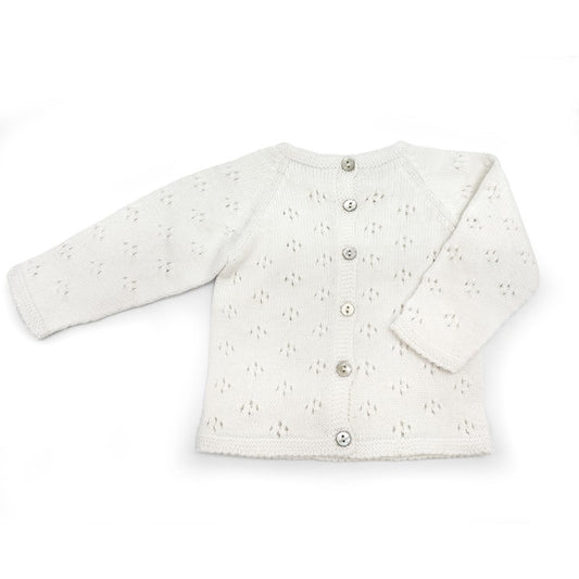 Casaco em tricot milky white do conjunto recém-nascido capri