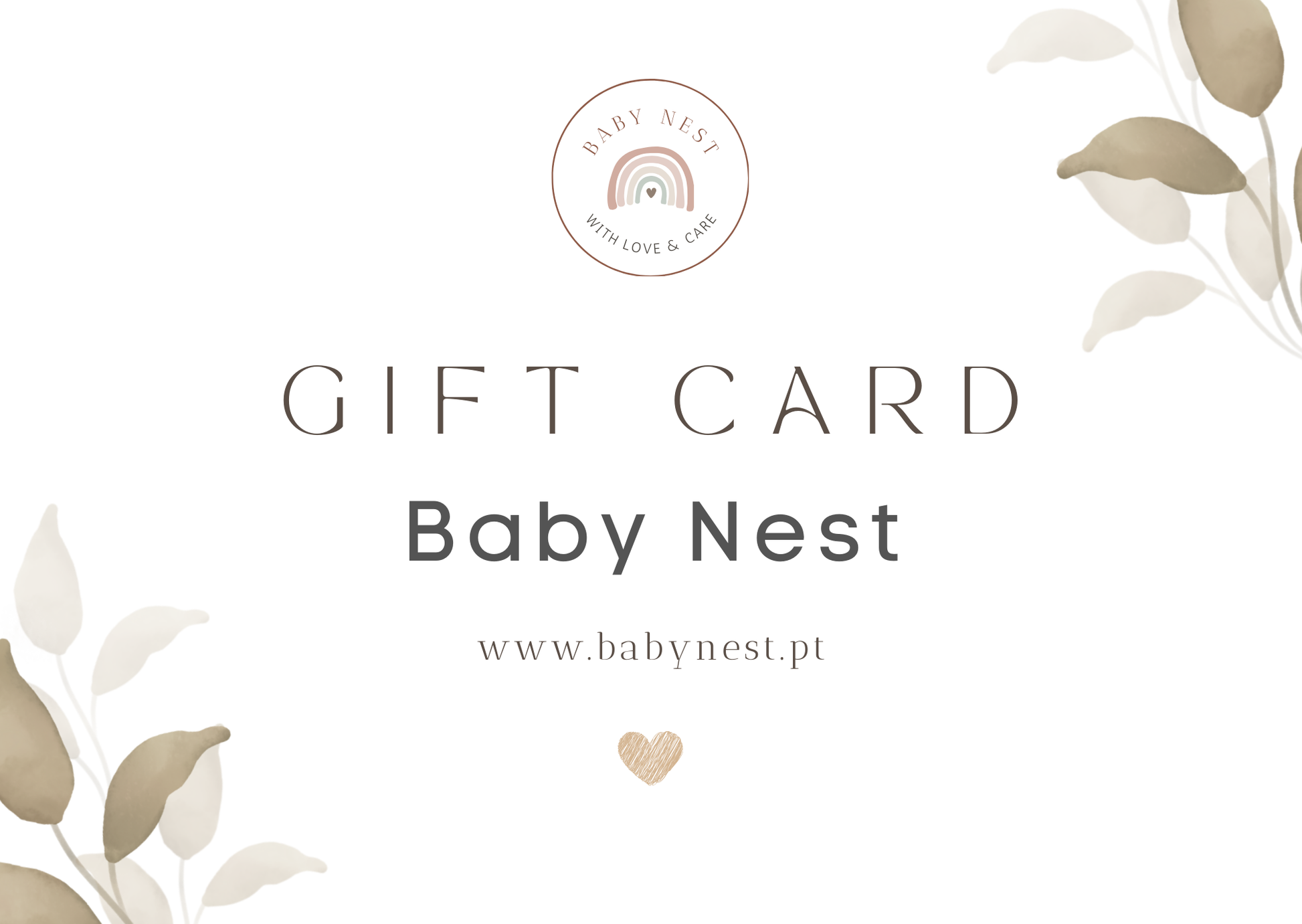 Cartão-presente Baby Nest digital para oferecer a recém-nascidos e famílias, ideal para presentes práticos e cheios de carinho. Baby Nest digital gift card for newborn and family gifts, a practical and thoughtful present.