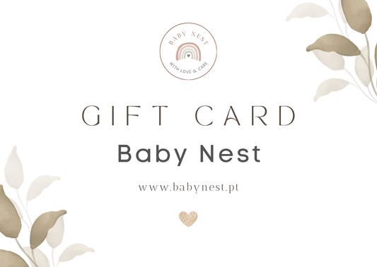 Cartão-presente Baby Nest digital para oferecer a recém-nascidos e famílias, ideal para presentes práticos e cheios de carinho. Baby Nest digital gift card for newborn and family gifts, a practical and thoughtful present.