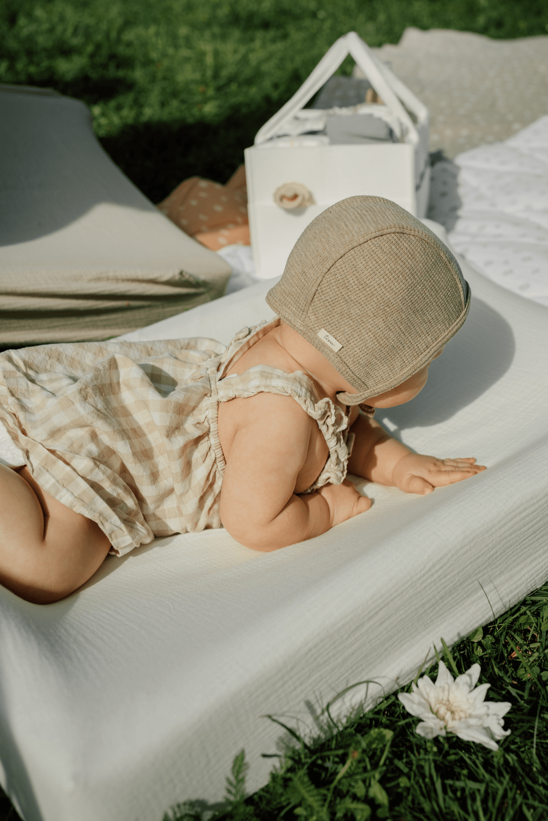 Beige knitted baby hat