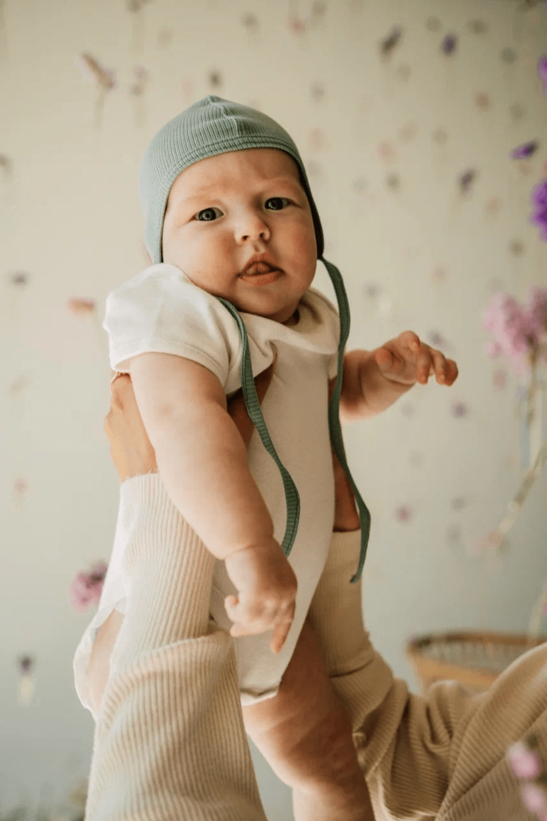 Sage green knitted baby hat