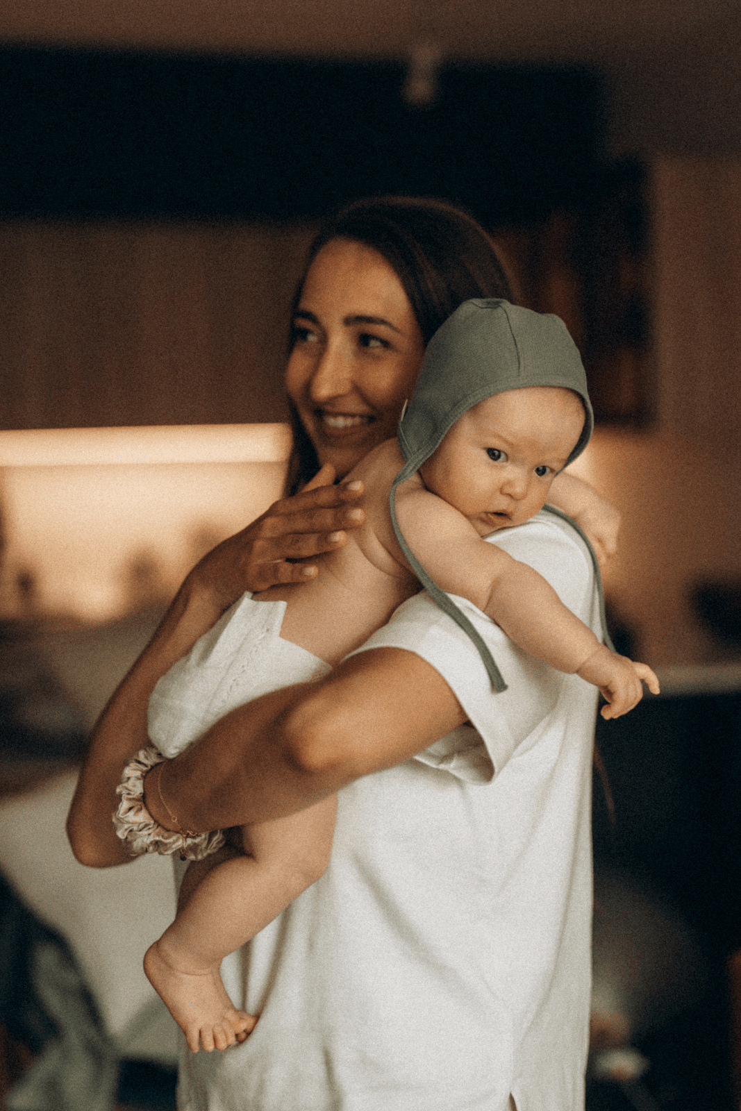 Sage green knitted baby hat