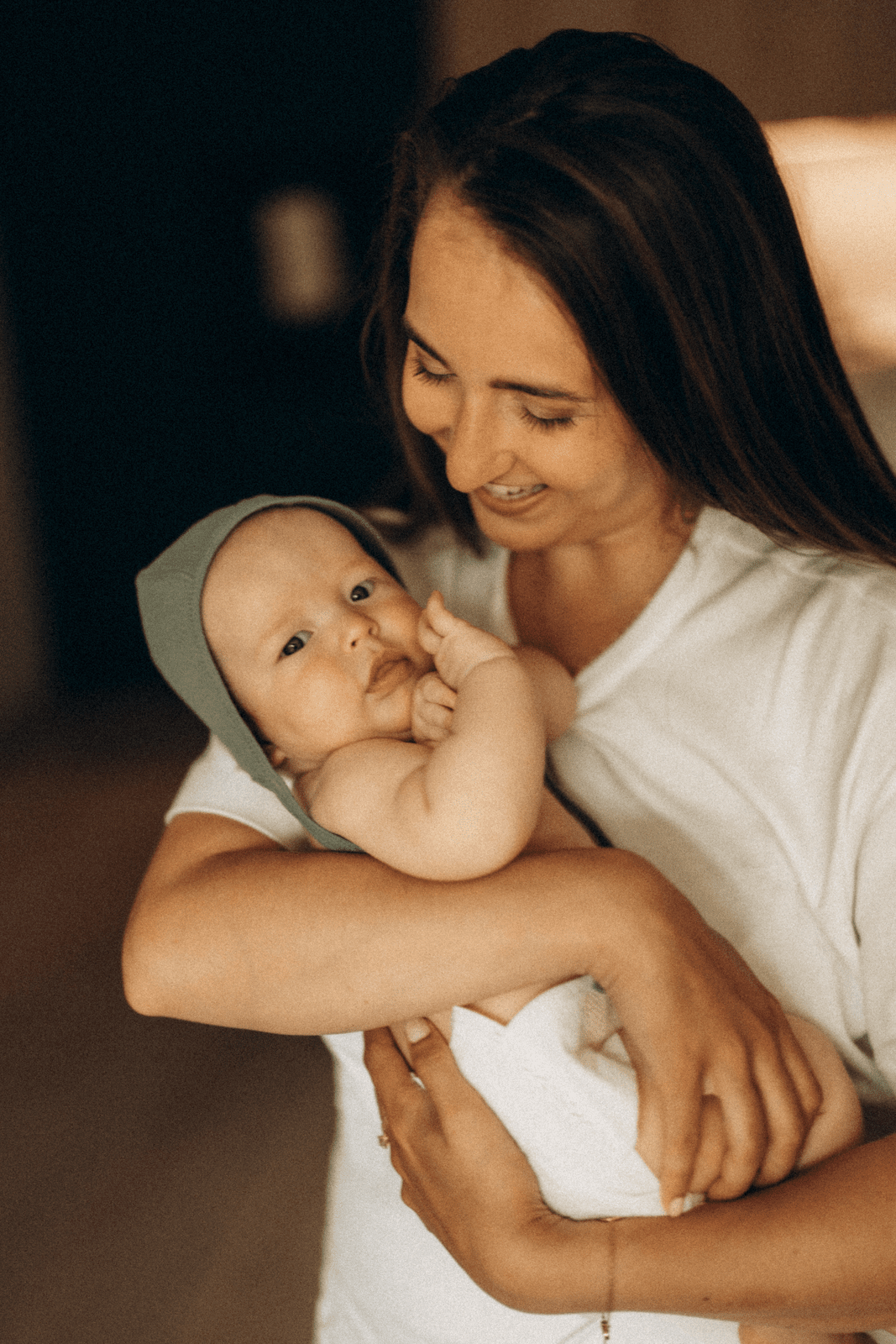 Sage green knitted baby hat