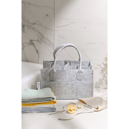 Gray diaper organizer bag