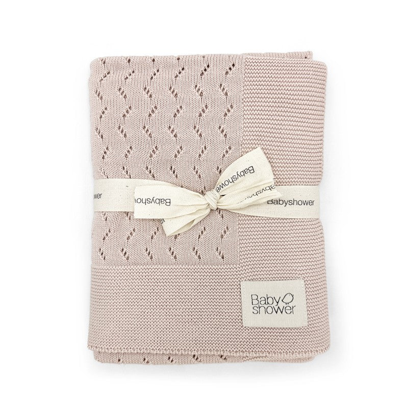 Mantinha de bebé em tricot rosa nude