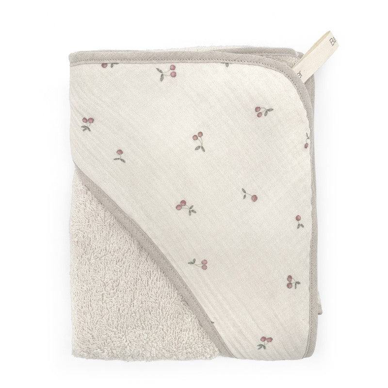 Toalha de banho para bebé em algodão com capuz, suave e absorvente com padrão cherries