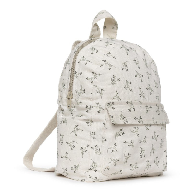 Mini mochila toddler bebé algodão orgânico Babyshower — padrão olive bloom