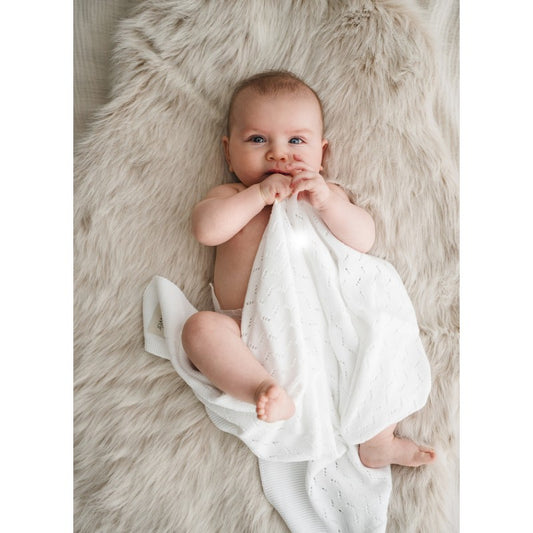 Mantinha de bebé em tricot algodão OEKO-TEX Babyshower — cor milky white