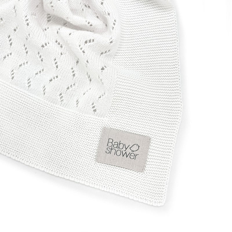 Mantinha de bebé em tricot algodão OEKO-TEX Babyshower — milky white, detalhe textura
