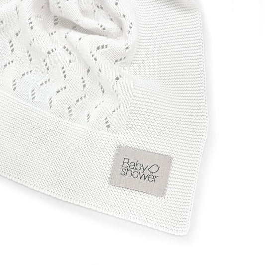 Mantinha de bebé em tricot algodão OEKO-TEX Babyshower — milky white, detalhe textura