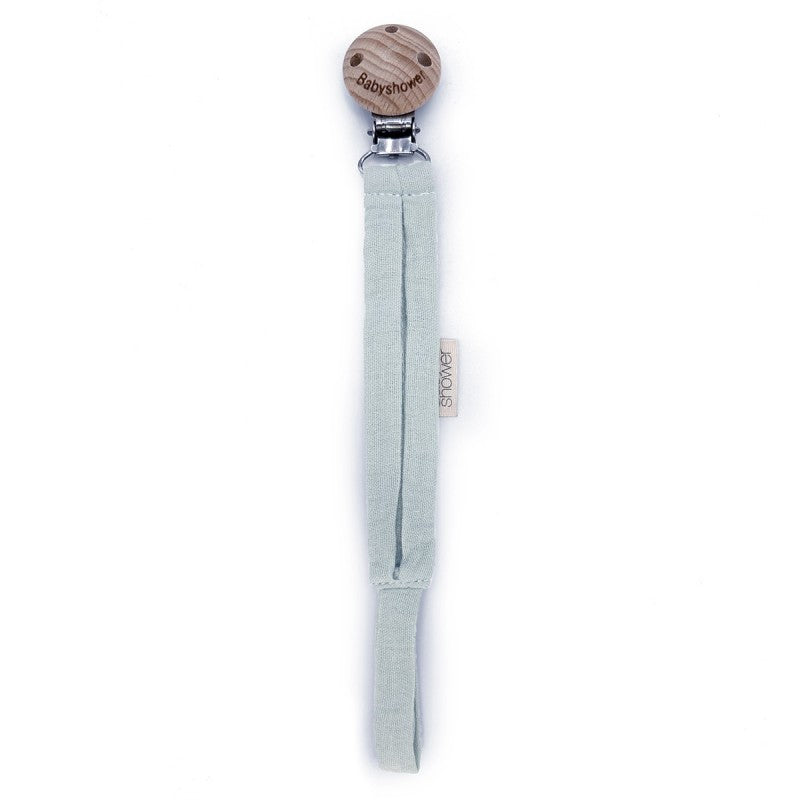 Prende-chucha mola de madeira e musselina Babyshower Mint Breeze