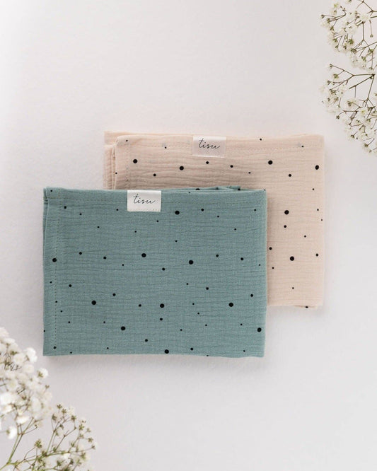 Conjunto de 2 fraldinhas de musselina Verde Sage + Ponto Creme