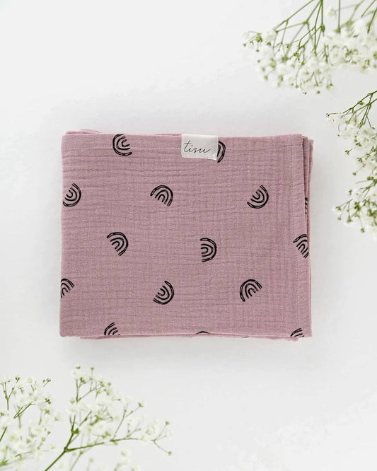 Fraldinha de musselina dusty pink rainbow